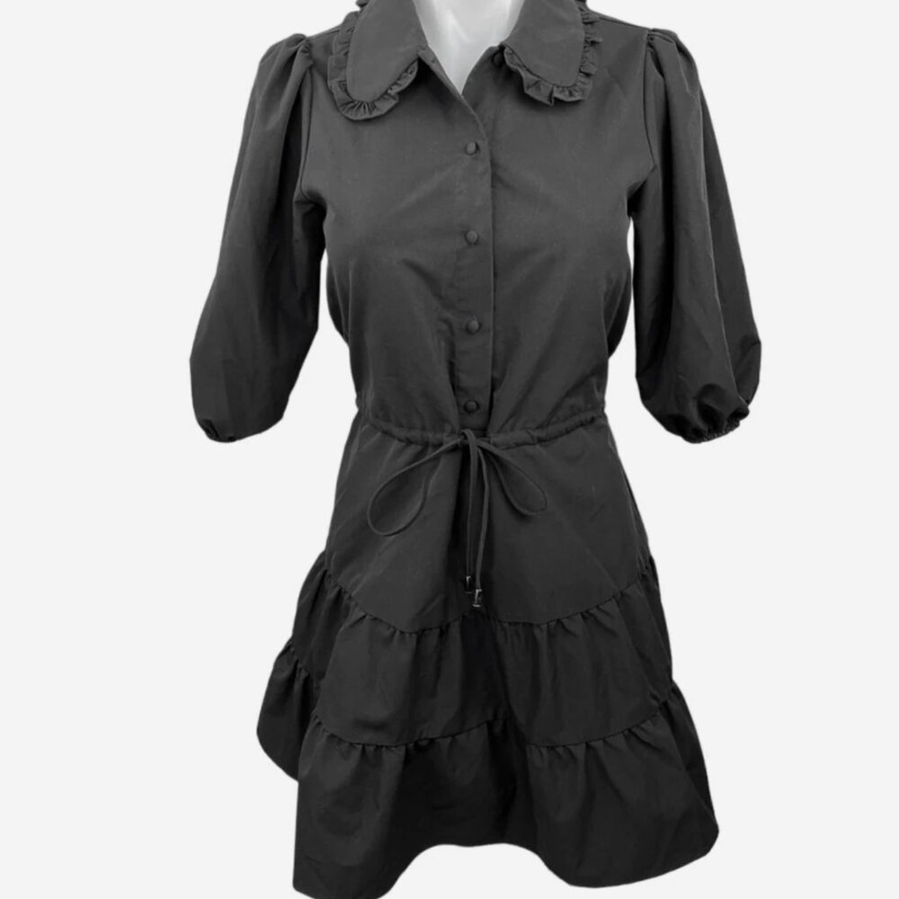 Zara balloon sleeve ruffle collared dress